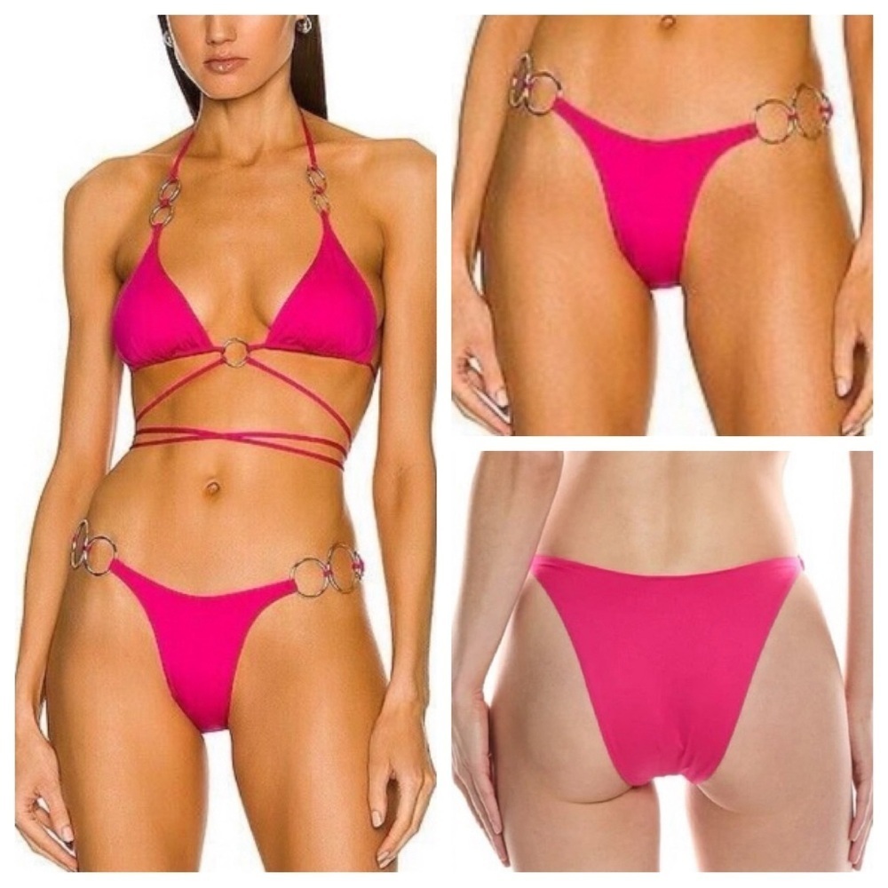 New! Monica Hansen Beach Beachwear Icon Bikini Bottom Pink 31055